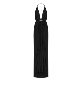 Abendkleid mit V-Ausschnitt und drapiertem Wasserfall-Detail