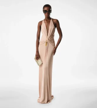 Abendkleid mit V-Ausschnitt und gekreuztem Ausschnitt