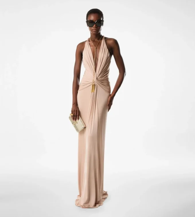 Abendkleid mit V-Ausschnitt und gekreuztem Ausschnitt Abendkleid mit V-Ausschnitt und gekreuztem Ausschnitt