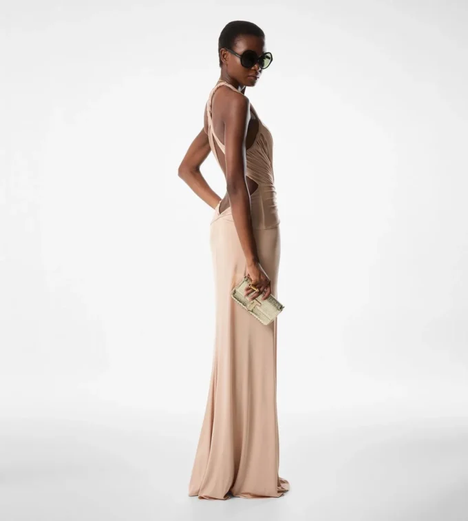 Abendkleid mit V-Ausschnitt und gekreuztem Ausschnitt Abendkleid mit V-Ausschnitt und gekreuztem Ausschnitt