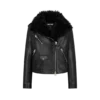 Asymmetrische Leder-Bikerjacke mit Lammfell