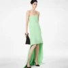 Asymmetrisches, trägerloses Cocktailkleid aus doppeltem Georgette-Stretchseide Asymmetrisches, trägerloses Cocktailkleid aus doppeltem Georgette-Stretchseide