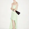 Asymmetrisches, trägerloses Cocktailkleid aus doppeltem Georgette-Stretchseide Asymmetrisches, trägerloses Cocktailkleid aus doppeltem Georgette-Stretchseide