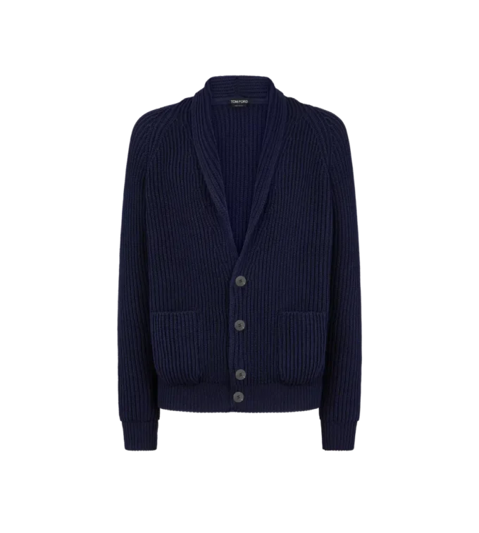 Baumwoll-Seiden-Strickjacke mit Schalkragen