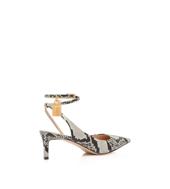Bedruckte Python-Slingback-Sandalen mit Padlock-Verschluss