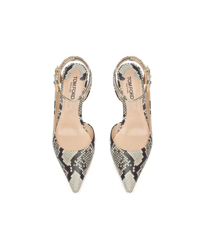 Bedruckte Python-Slingback-Sandalen mit Padlock-Verschluss