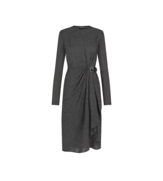 Bedrucktes Seidenkleid mit langen Ärmeln und Lederdetails