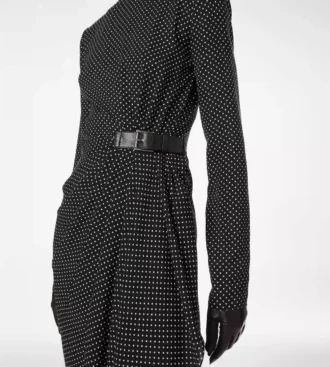 Bedrucktes Seidenkleid mit langen Ärmeln und Lederdetails
