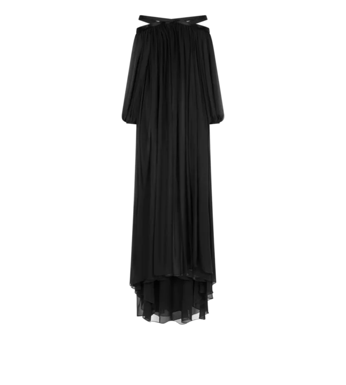 Besticktes Abendkleid aus Seidenchiffon mit schulterfreiem Ausschnitt Besticktes Abendkleid aus Seidenchiffon mit schulterfreiem Ausschnitt