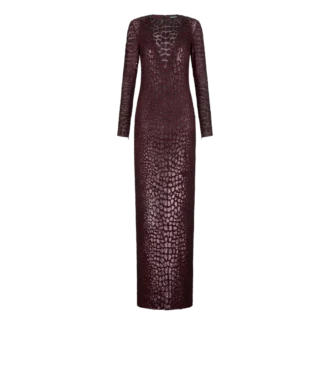 Besticktes Abendkleid mit Langarm und Krokodileffekt