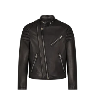 Bikerjacke aus genarbtem Leder mit Reißverschluss