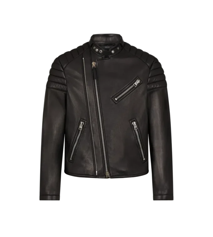 Bikerjacke aus genarbtem Leder mit Reißverschluss