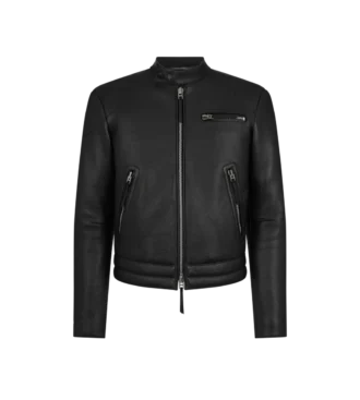 Bikerjacke aus genarbtem Leder mit Reißverschluss