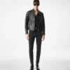 Bikerjacke aus genarbtem Leder mit Reißverschluss