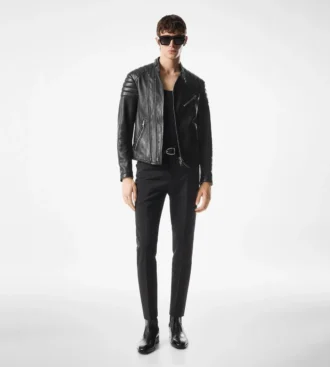 Bikerjacke aus genarbtem Leder mit Reißverschluss