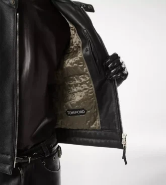 Bikerjacke aus genarbtem Leder mit Reißverschluss