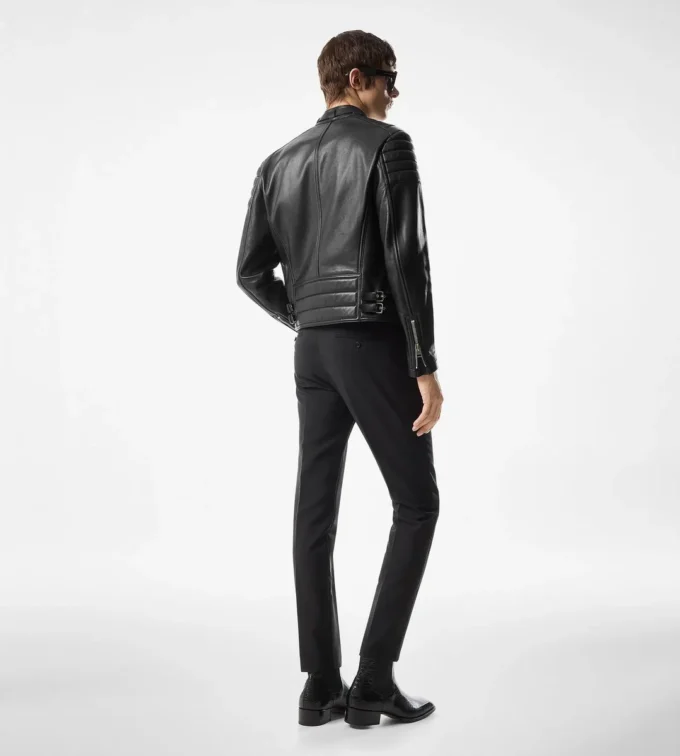 Bikerjacke aus genarbtem Leder mit Reißverschluss