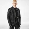 Bikerjacke aus genarbtem Leder mit Reißverschluss