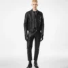 Bikerjacke aus genarbtem Leder mit Reißverschluss