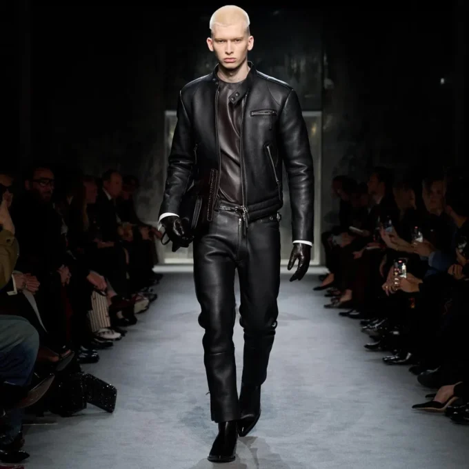 Bikerjacke aus genarbtem Leder mit Reißverschluss