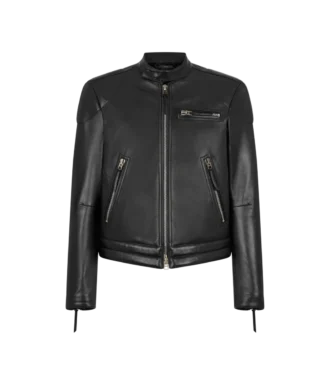 Bikerjacke aus genarbtem Nappaleder