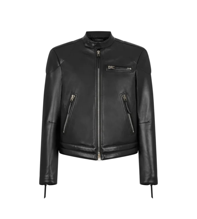 Bikerjacke aus genarbtem Nappaleder