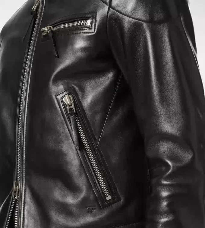 Bikerjacke aus genarbtem Nappaleder