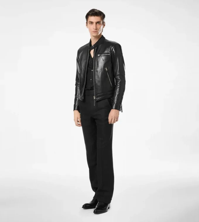Bikerjacke aus genarbtem Nappaleder