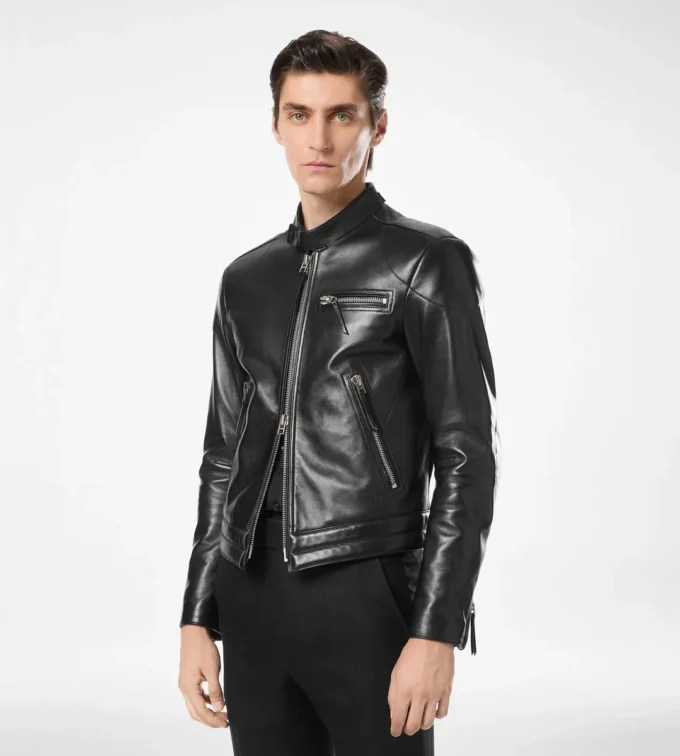 Bikerjacke aus genarbtem Nappaleder