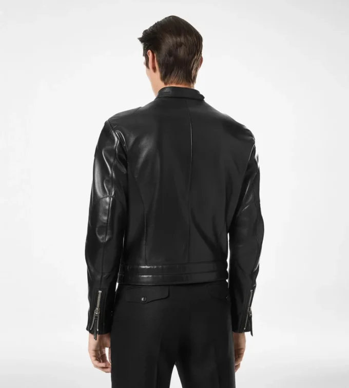 Bikerjacke aus genarbtem Nappaleder