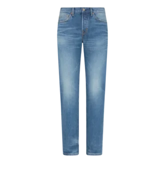 Blaue Stretch-Jeans mit geradem Schnitt und Webkante