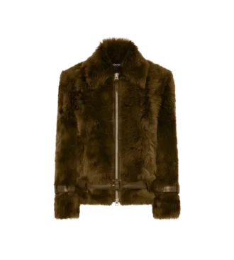 Blouson aus Lammfell mit Lederdetails