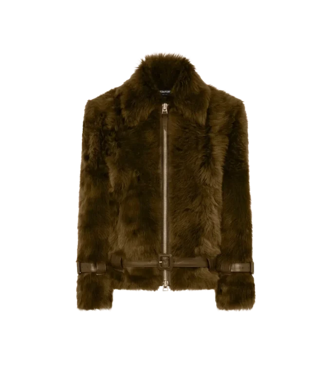 Blouson aus Lammfell mit Lederdetails