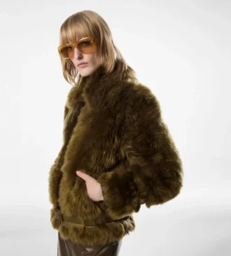 Blouson aus Lammfell mit Lederdetails