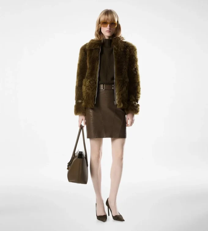 Blouson aus Lammfell mit Lederdetails