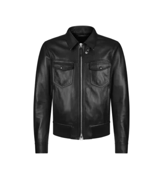 Blouson mit Kragen aus genarbtem Nappaleder