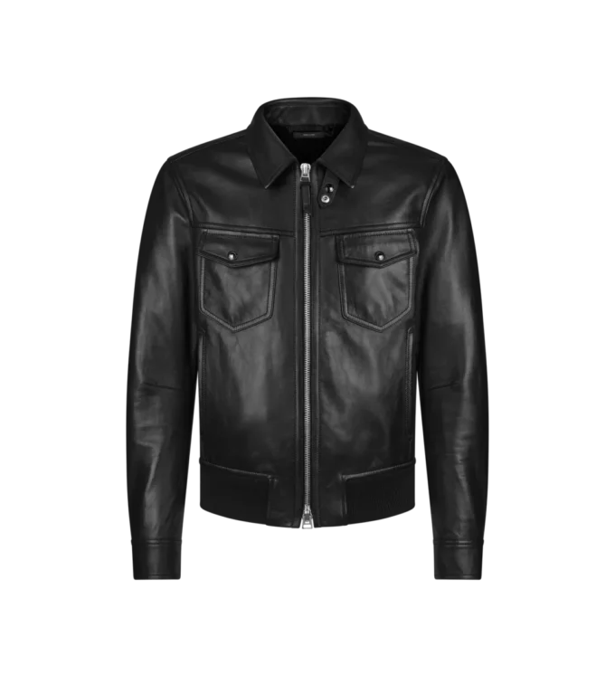 Blouson mit Kragen aus genarbtem Nappaleder