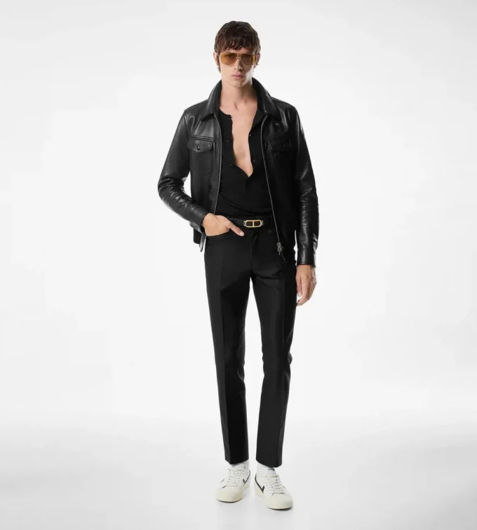 Blouson mit Kragen aus genarbtem Nappaleder