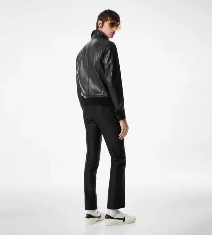 Blouson mit Kragen aus genarbtem Nappaleder