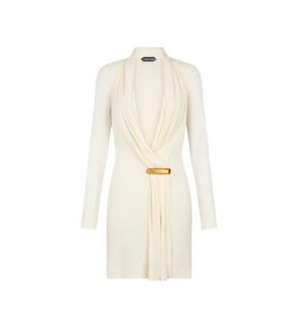 Cocktailkleid mit V-Ausschnitt, langen Ärmeln und Bar-Detail