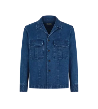 Denim-Overshirt mit Fischgrätenmuster