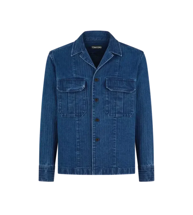 Denim-Overshirt mit Fischgrätenmuster Denim-Overshirt mit Fischgrätenmuster