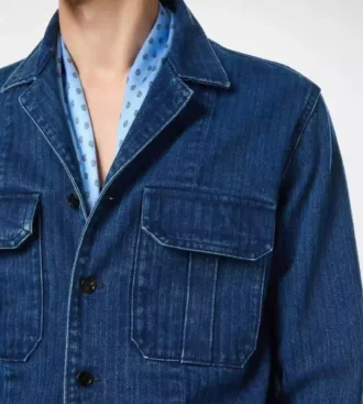 Denim-Overshirt mit Fischgrätenmuster