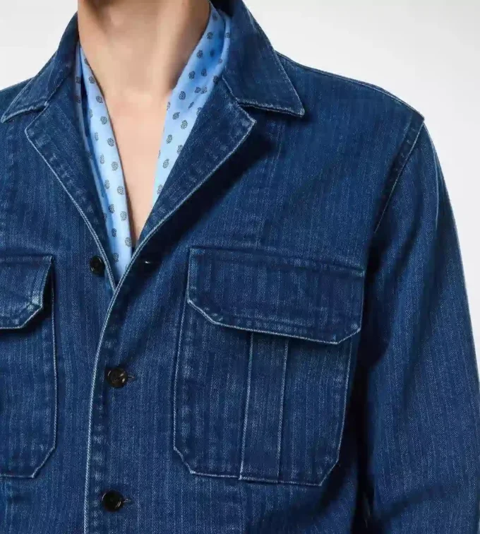 Denim-Overshirt mit Fischgrätenmuster Denim-Overshirt mit Fischgrätenmuster