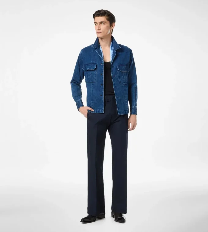 Denim-Overshirt mit Fischgrätenmuster Denim-Overshirt mit Fischgrätenmuster