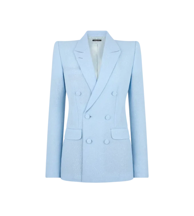 Doppelreihige Jacke aus Wollmischkrepp mit Pailletten Doppelreihige Jacke aus Wollmischkrepp mit Pailletten