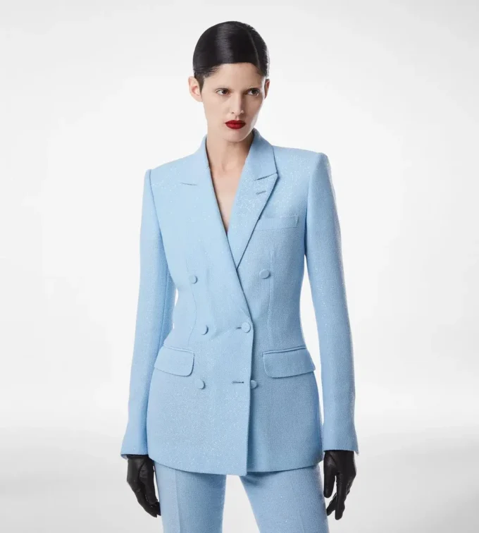 Doppelreihige Jacke aus Wollmischkrepp mit Pailletten Doppelreihige Jacke aus Wollmischkrepp mit Pailletten