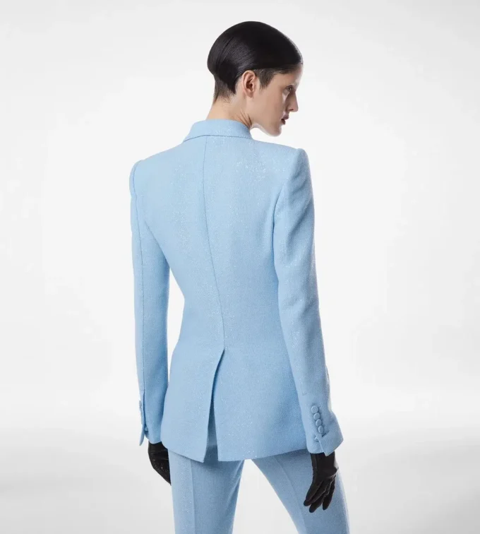 Doppelreihige Jacke aus Wollmischkrepp mit Pailletten Doppelreihige Jacke aus Wollmischkrepp mit Pailletten
