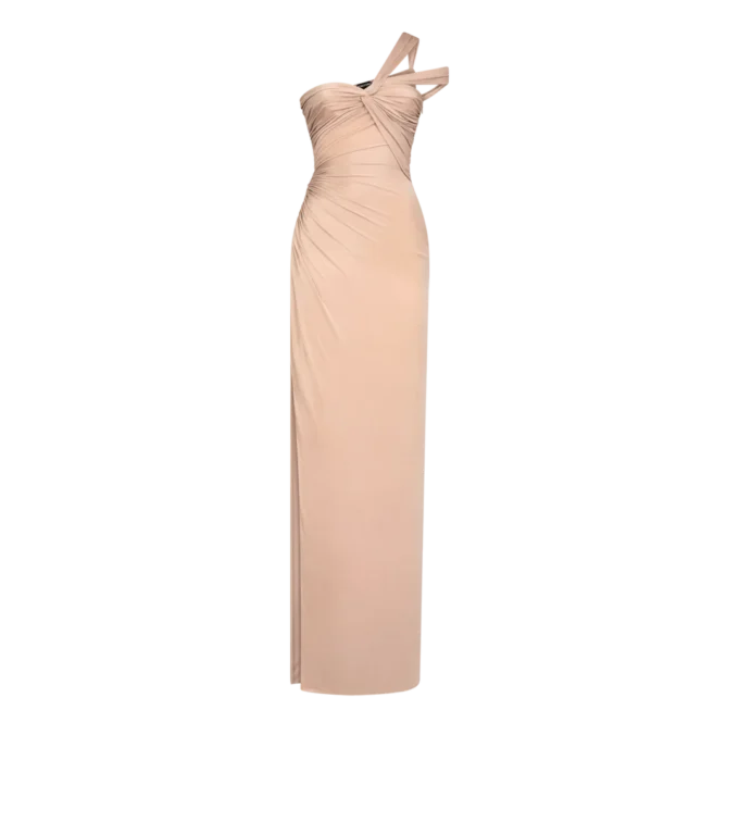 Ein-Schulter-Abendkleid mit gedrehter Vorderseite Ein-Schulter-Abendkleid mit gedrehter Vorderseite