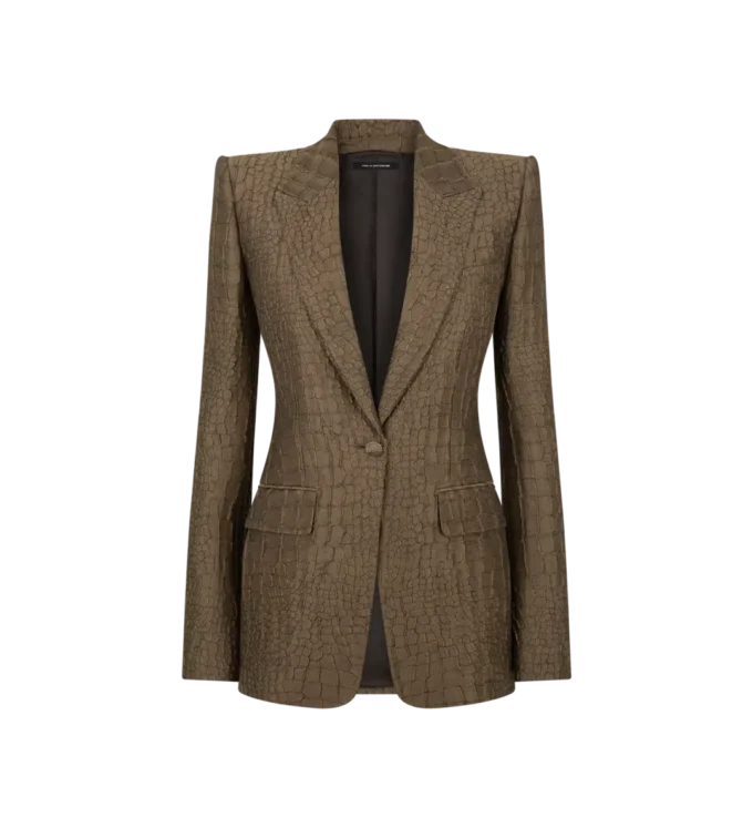 Einreihige Jacke mit Kragen und Krokodil-Jacquard Einreihige Jacke mit Kragen und Krokodil-Jacquard